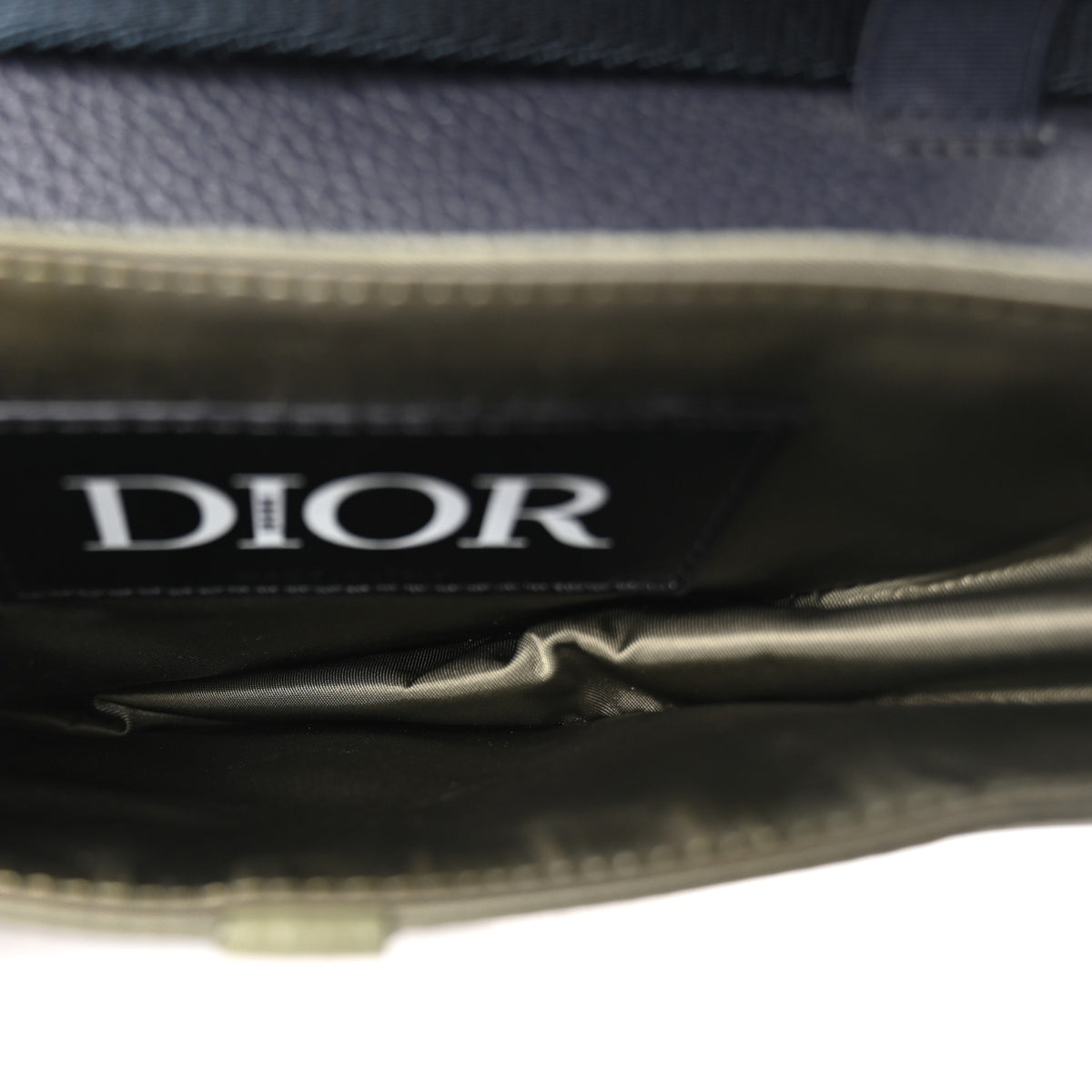 Christian Dior X SACAI Grained Calfskin Technical Fabric Mens Saddle Bag Olive Navy Blue 4 of 9