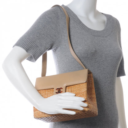 Chanel Straw Bag Tortoise CC Lock 2 of 10