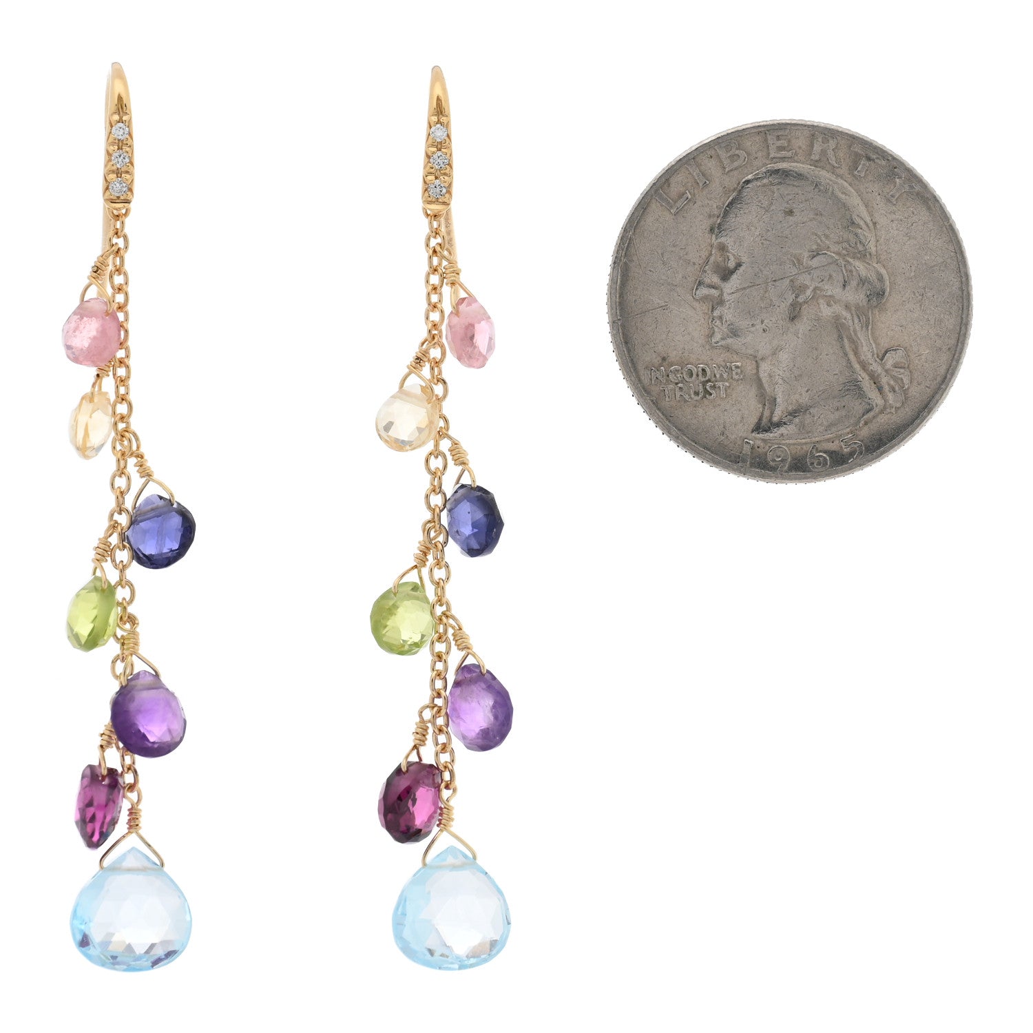 Marco Bicego 18K Yellow Gold Diamond Multi Gemstone Paradise Long Drop Earrings 2 of 4
