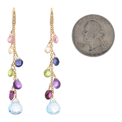 Marco Bicego 18K Yellow Gold Diamond Multi Gemstone Paradise Long Drop Earrings 2 of 4