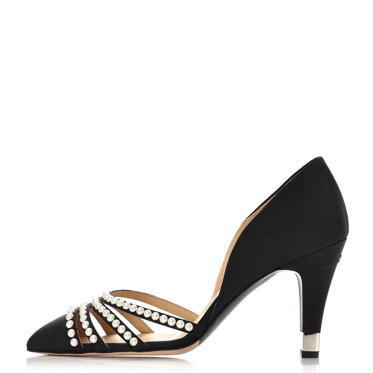 Satin Grosgrain Pearl Pumps 38 Black