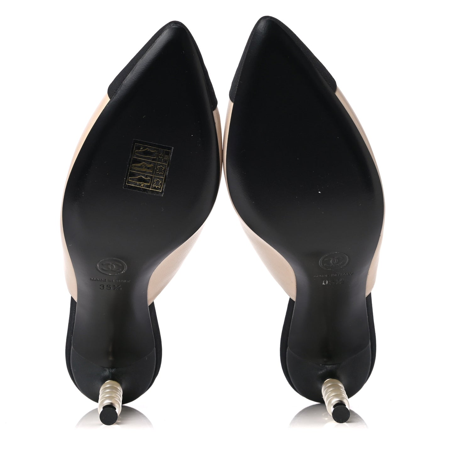 Lambskin Grosgrain Cap Toe Pearl Mule 35.5 Beige Black