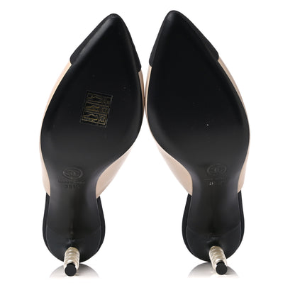 Chanel Lambskin Grosgrain Cap Toe Pearl Mule 35.5 Beige Black 6 of 9