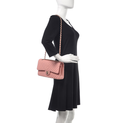 Chanel Caviar Chevron Quilted Medium Double Flap Pink 2 of 18