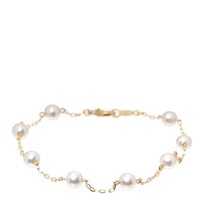 Mikimoto 18K Yellow Gold Akoya Pearl 5mm Station Bracelet 1 of 6