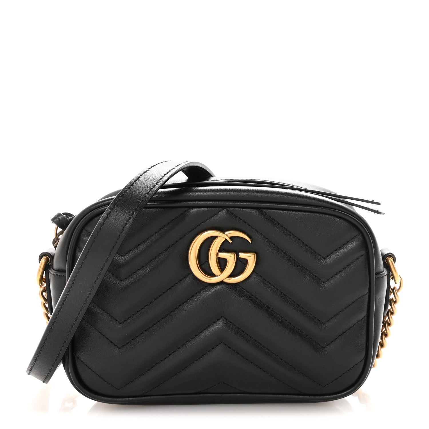 Gucci Calfskin Matelasse Mini GG Marmont Chain Shoulder Bag Black 1 of 9