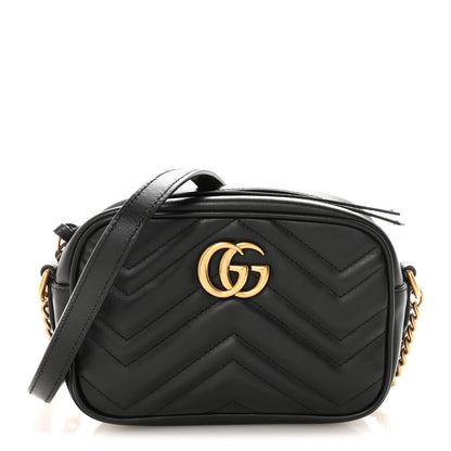 Gucci Calfskin Matelasse Mini GG Marmont Chain Shoulder Bag Black 1 of 9