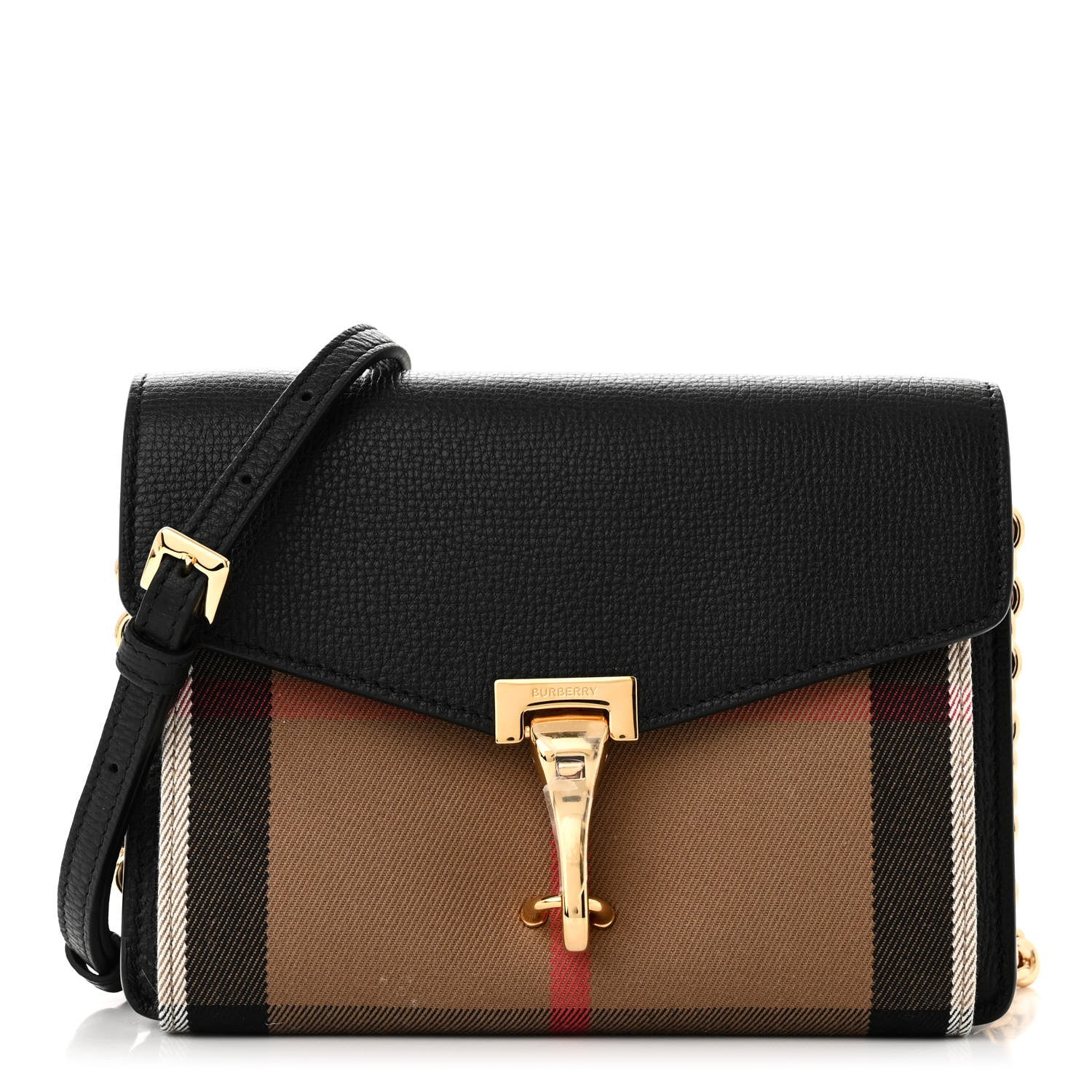 Burberry Derby Calfskin House Check Baby Macken Crossbody Bag Black 1 of 9