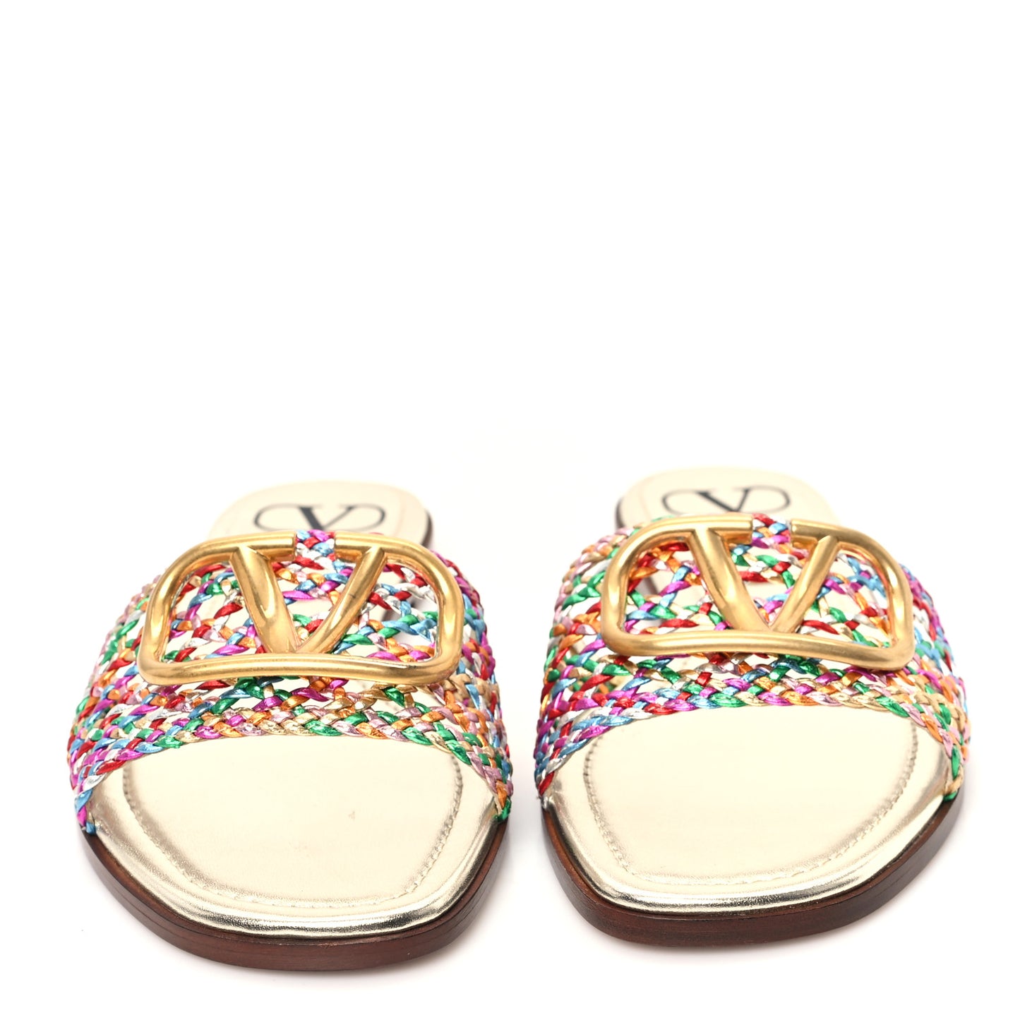 Metallic Laminated Nappa Woven Vlogo Flat Slide Sandals 38 Multicolor