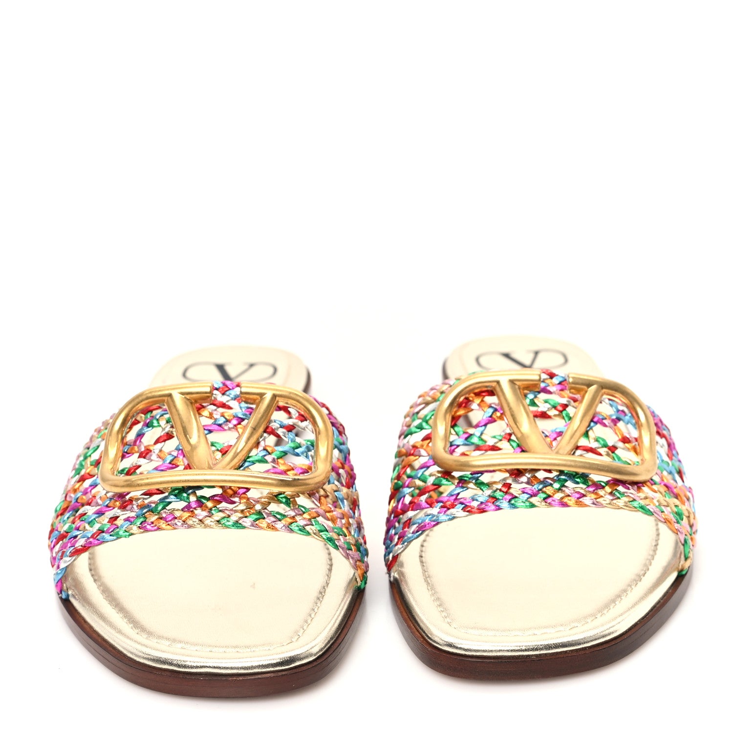 Valentino Garavani Metallic Laminated Nappa Woven Vlogo Flat Slide Sandals 38 Multicolor 3 of 9