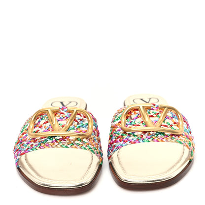 Valentino Garavani Metallic Laminated Nappa Woven Vlogo Flat Slide Sandals 38 Multicolor 3 of 9