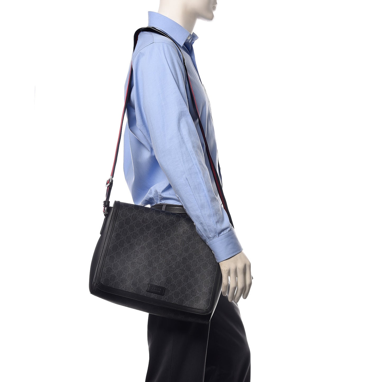 GG Supreme Monogram Web Flap Messenger Bag Black Grey