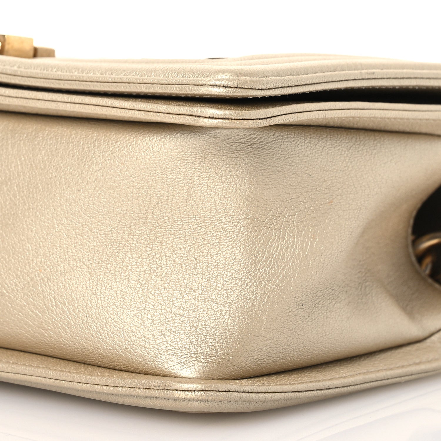 Chanel Metallic Lambskin Medium Golden CC Boy Flap Dark Gold 11 of 16