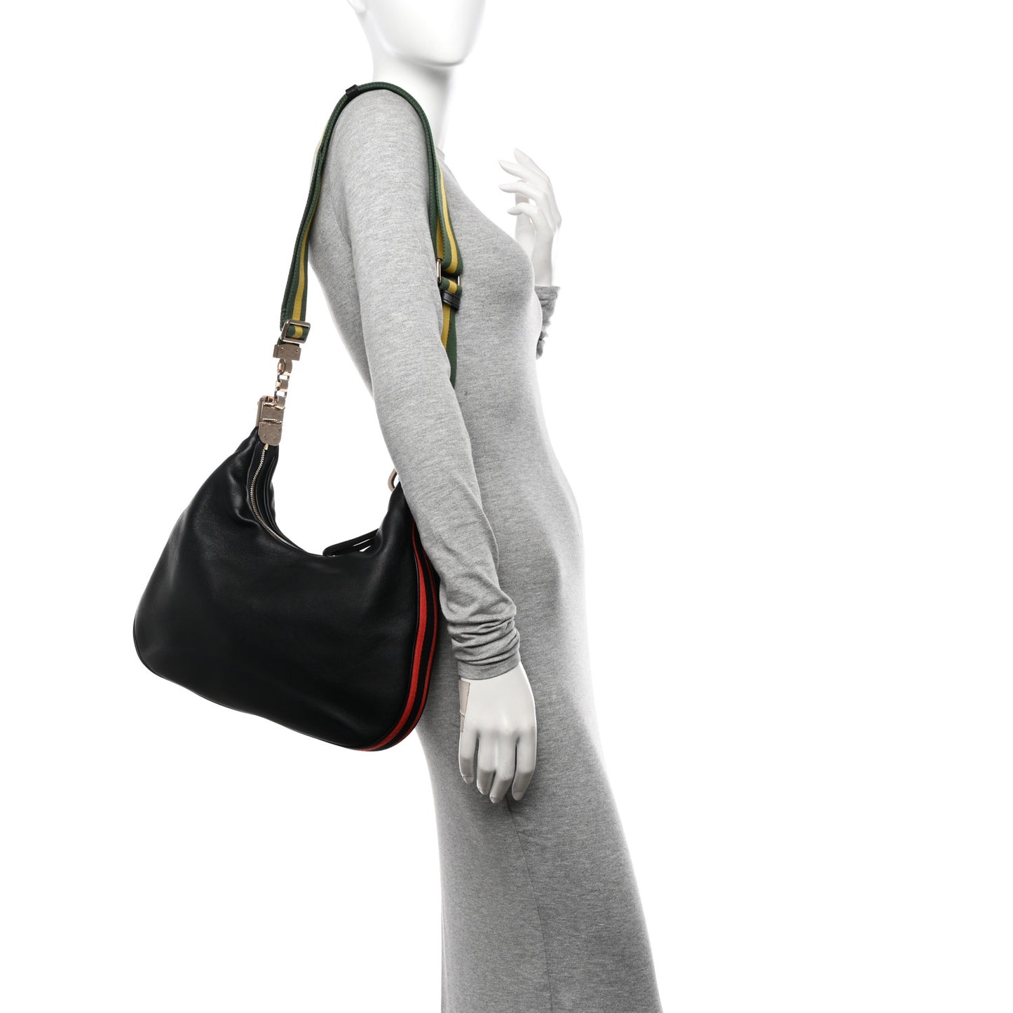 Aria Calfskin Web Large Attache Shoulder Bag Black