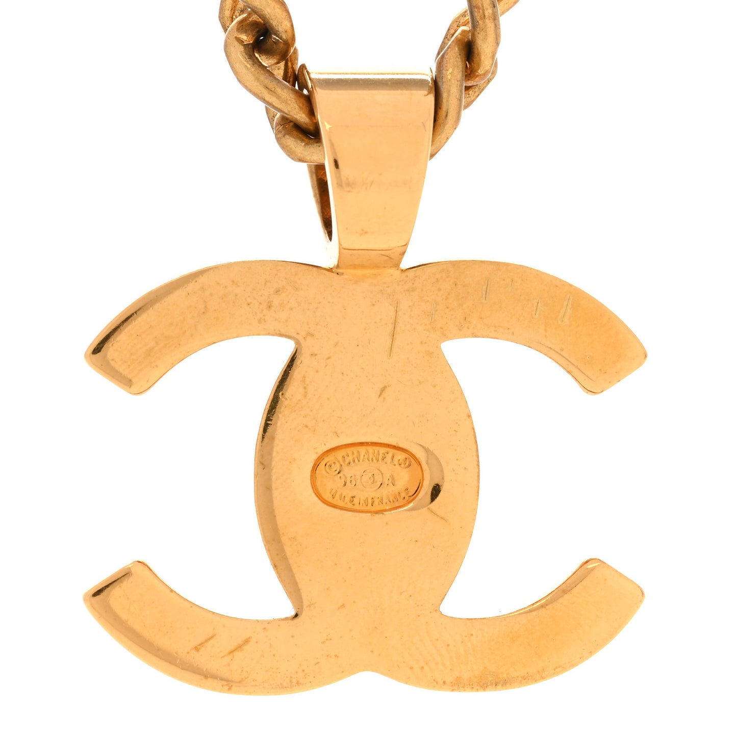 Quilted CC Pendant Chain Necklace Gold