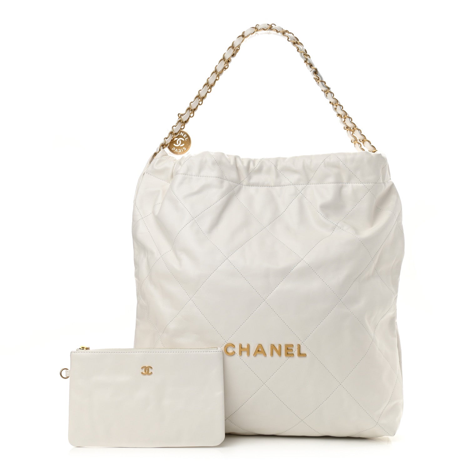 Chanel Shiny Calfskin Quilted Large Chanel 22 White 1 of 11