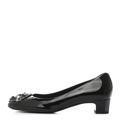 Chanel Patent Calfskin Crystal Pumps 39.5 Green Black 1 of 9