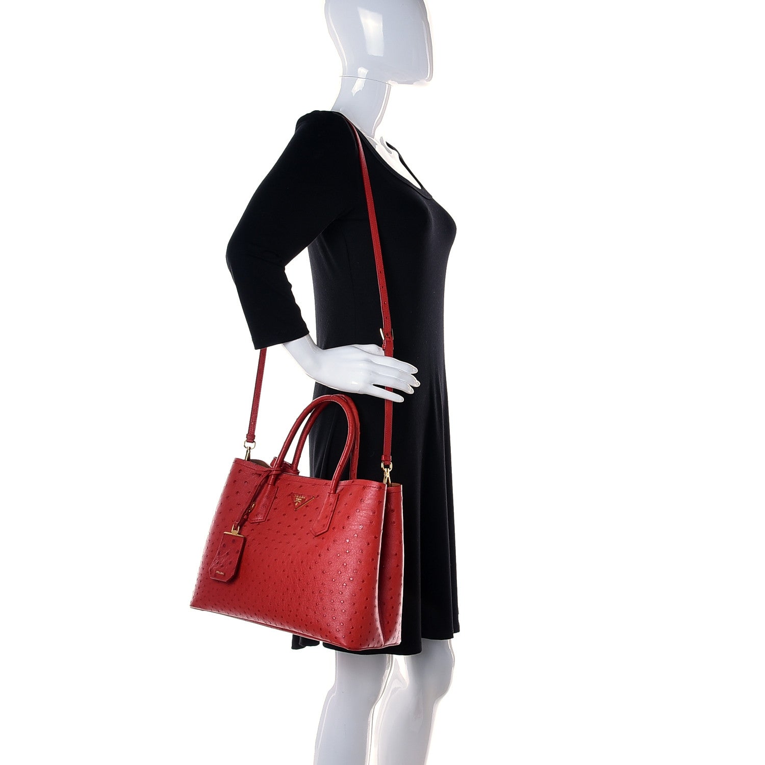 Prada Ostrich Medium Double Bag Rosso 2 of 10