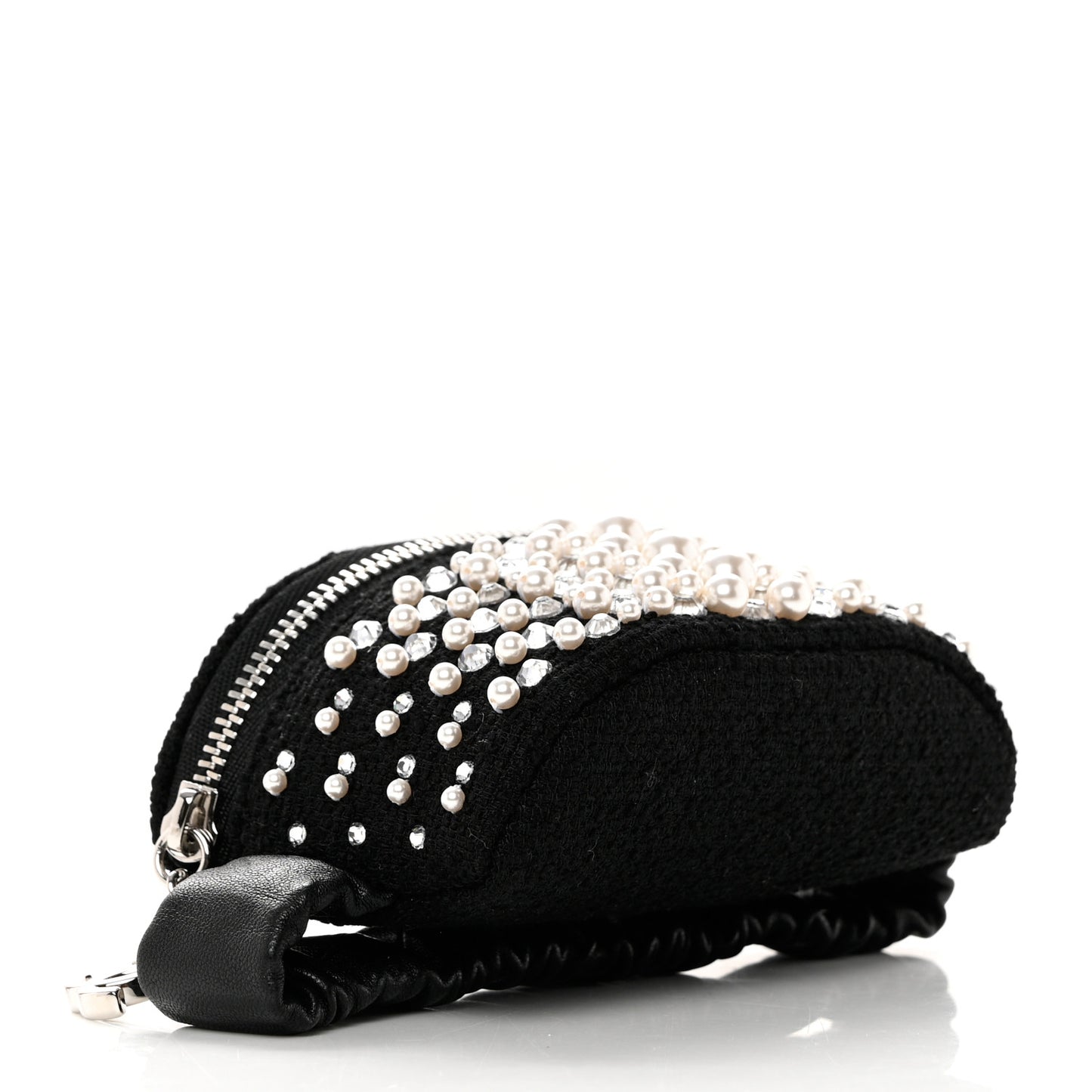 Tweed Pearl Lambskin Quilted Arm Coin Purse Black