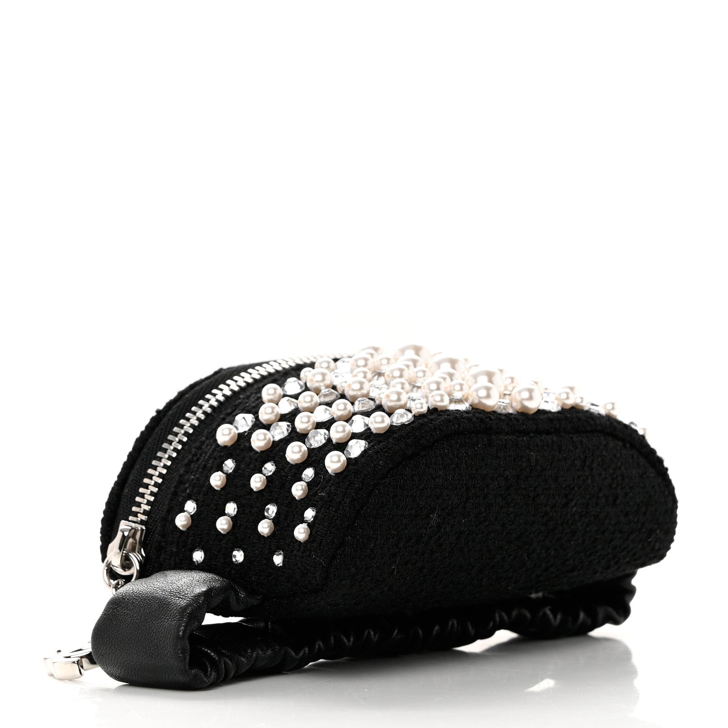 Chanel Tweed Pearl Lambskin Quilted Arm Coin Purse Black 4 of 8