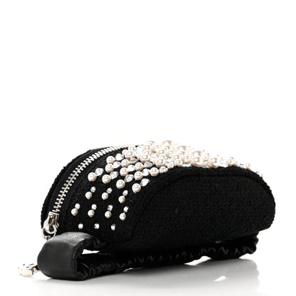 Chanel Tweed Pearl Lambskin Quilted Arm Coin Purse Black 4 of 8
