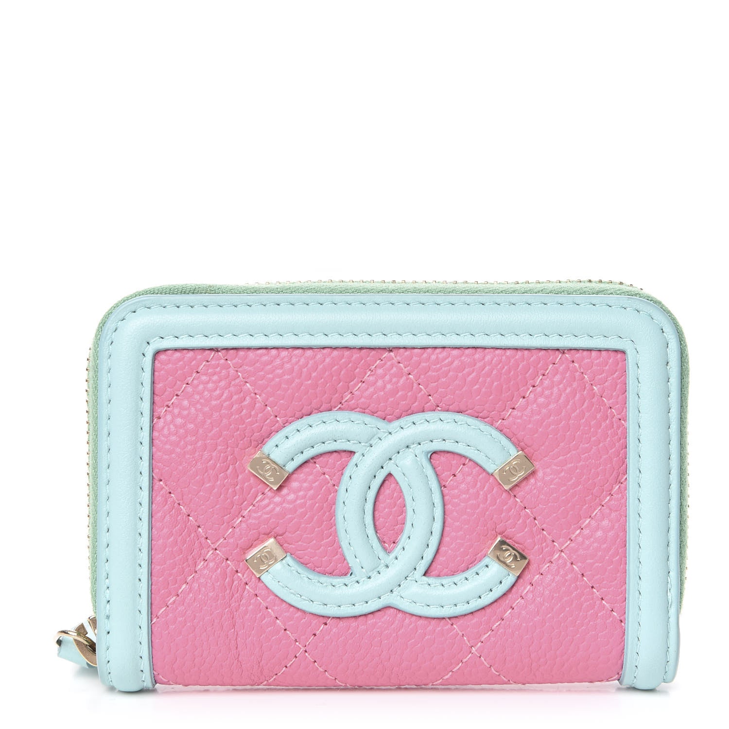 Chanel Caviar Quilted Filigree Coin Purse Pink Green Blue 1 of 6
