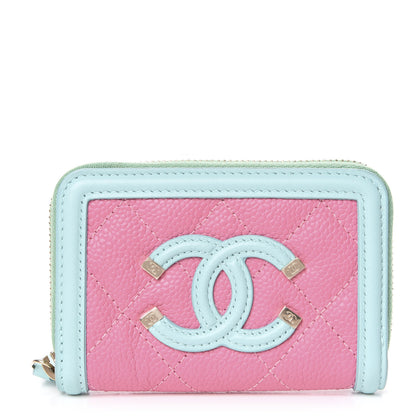 Chanel Caviar Quilted Filigree Coin Purse Pink Green Blue 1 of 6