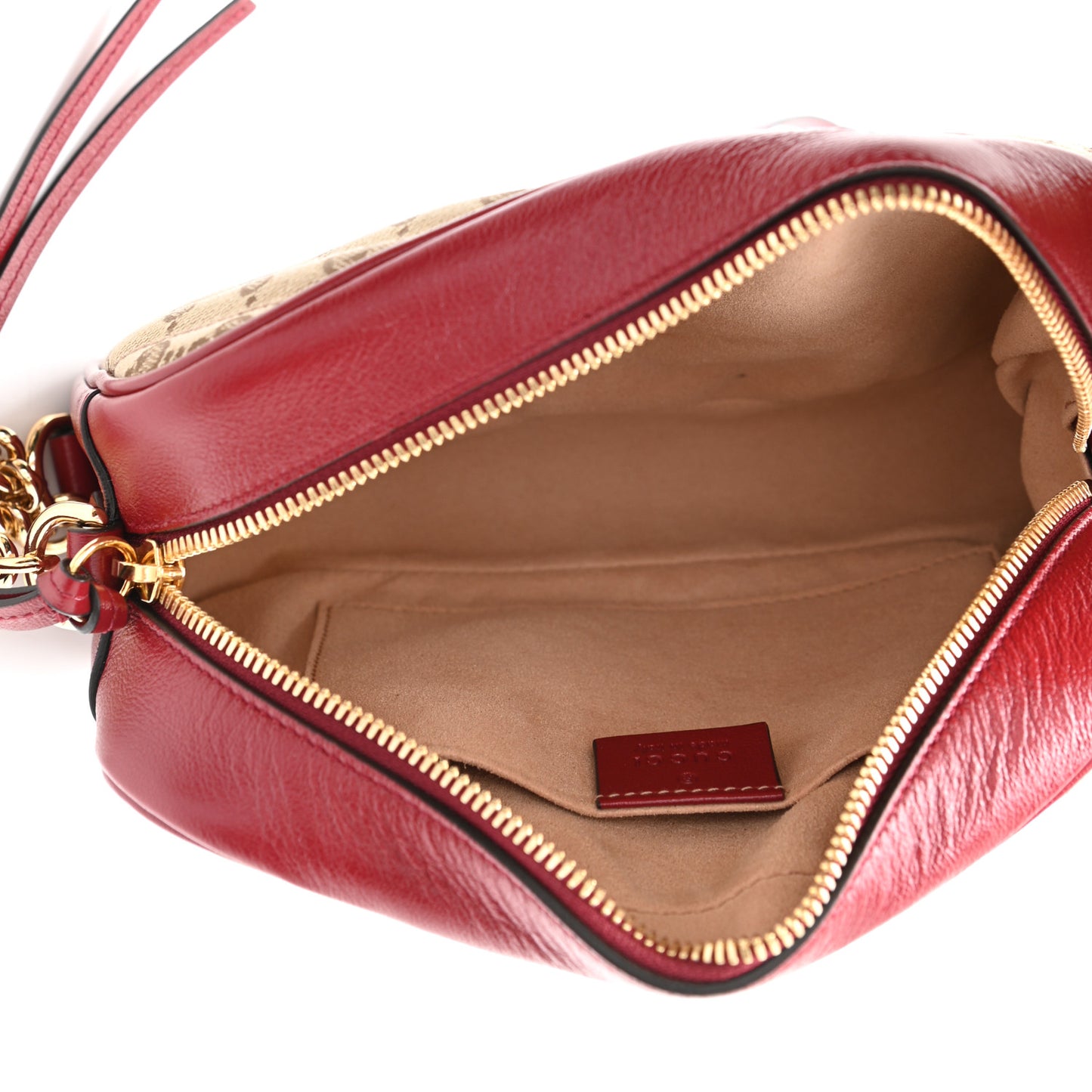 Monogram Azalea Calfskin Matelasse Diagonal Small GG Marmont Chain Shoulder Bag Beige Ebony New Cherry Red