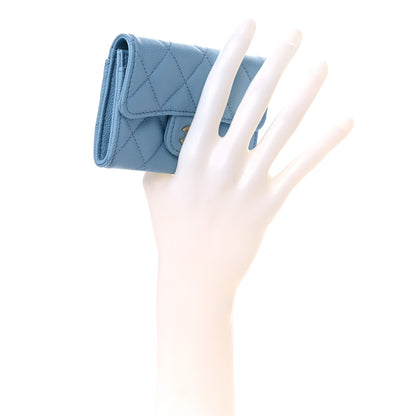 Chanel Caviar Quilted Flap Card Holder Wallet Light Blue 2 of 9
