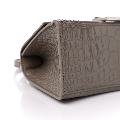 Balenciaga Shiny Calfskin Crocodile Embossed Small Hourglass Top Handle Bag Mink Grey 6 of 8