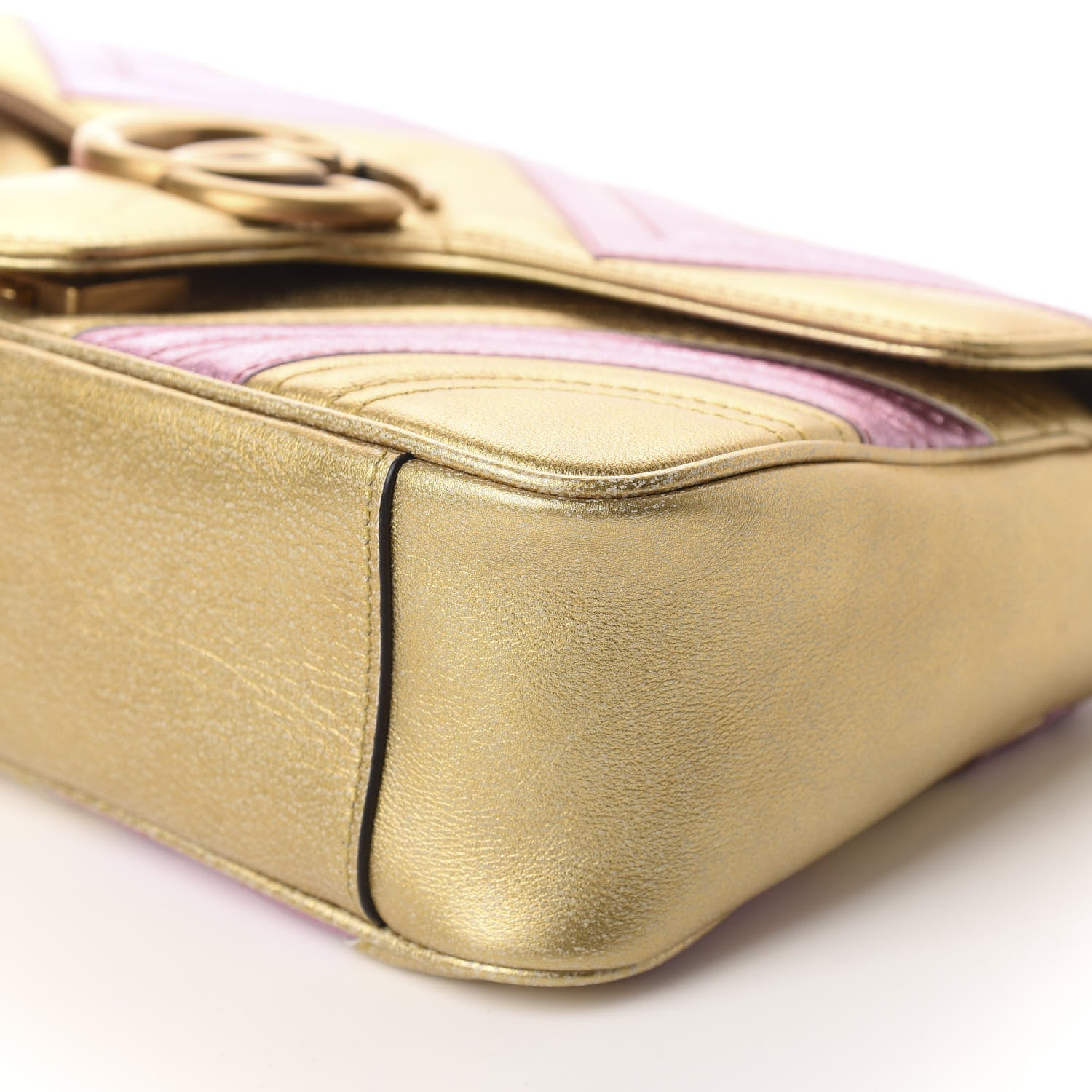 Gucci Metallic Calfskin Matelasse Small GG Marmont Shoulder Bag Gold Pink 9 of 12