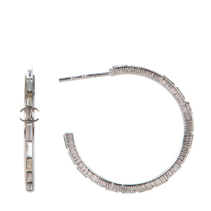 Chanel Baguette Crystal CC Hoop Earrings Silver 1 of 5