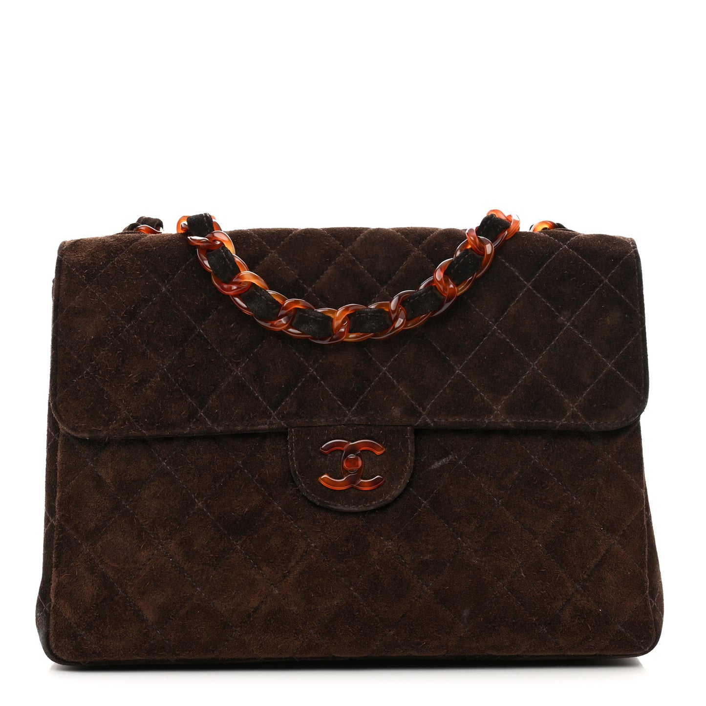 Suede Tortoise Quilted Jumbo Single Flap Brown