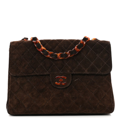 Chanel Suede Tortoise Quilted Jumbo Single Flap Brown 1 of 12