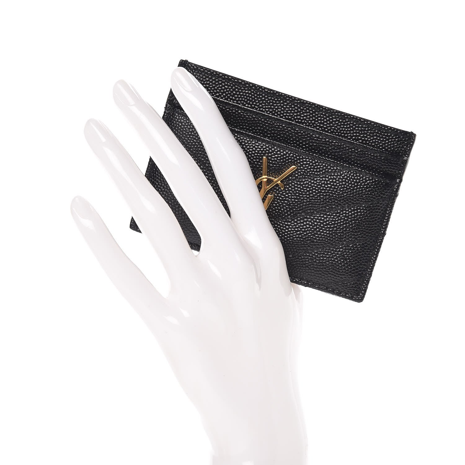 Saint Laurent Grain De Poudre Matelasse Chevron Monogram Credit Card Case Black 2 of 8