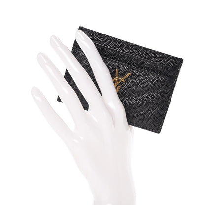 Saint Laurent Grain De Poudre Matelasse Chevron Monogram Credit Card Case Black 2 of 8