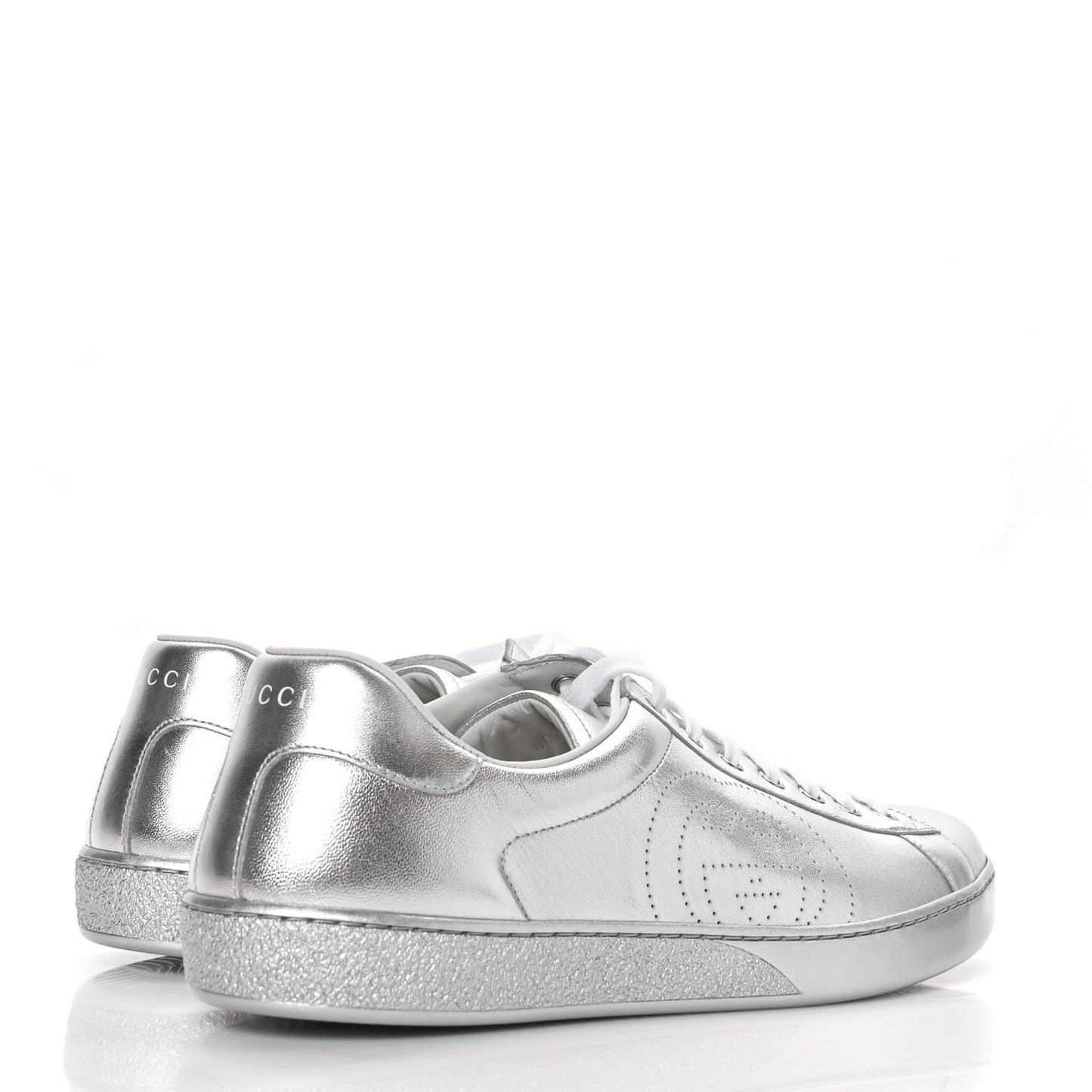 Metallic Nappa Interlocking G Perforated Mens Ace Sneakers 10 Argento