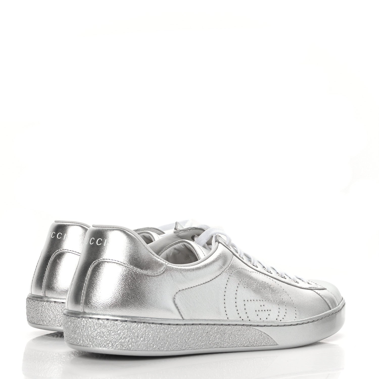 Gucci Metallic Nappa Interlocking G Perforated Mens Ace Sneakers 10 Argento 4 of 8