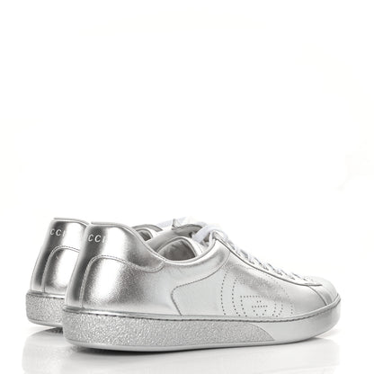 Gucci Metallic Nappa Interlocking G Perforated Mens Ace Sneakers 10 Argento 4 of 8