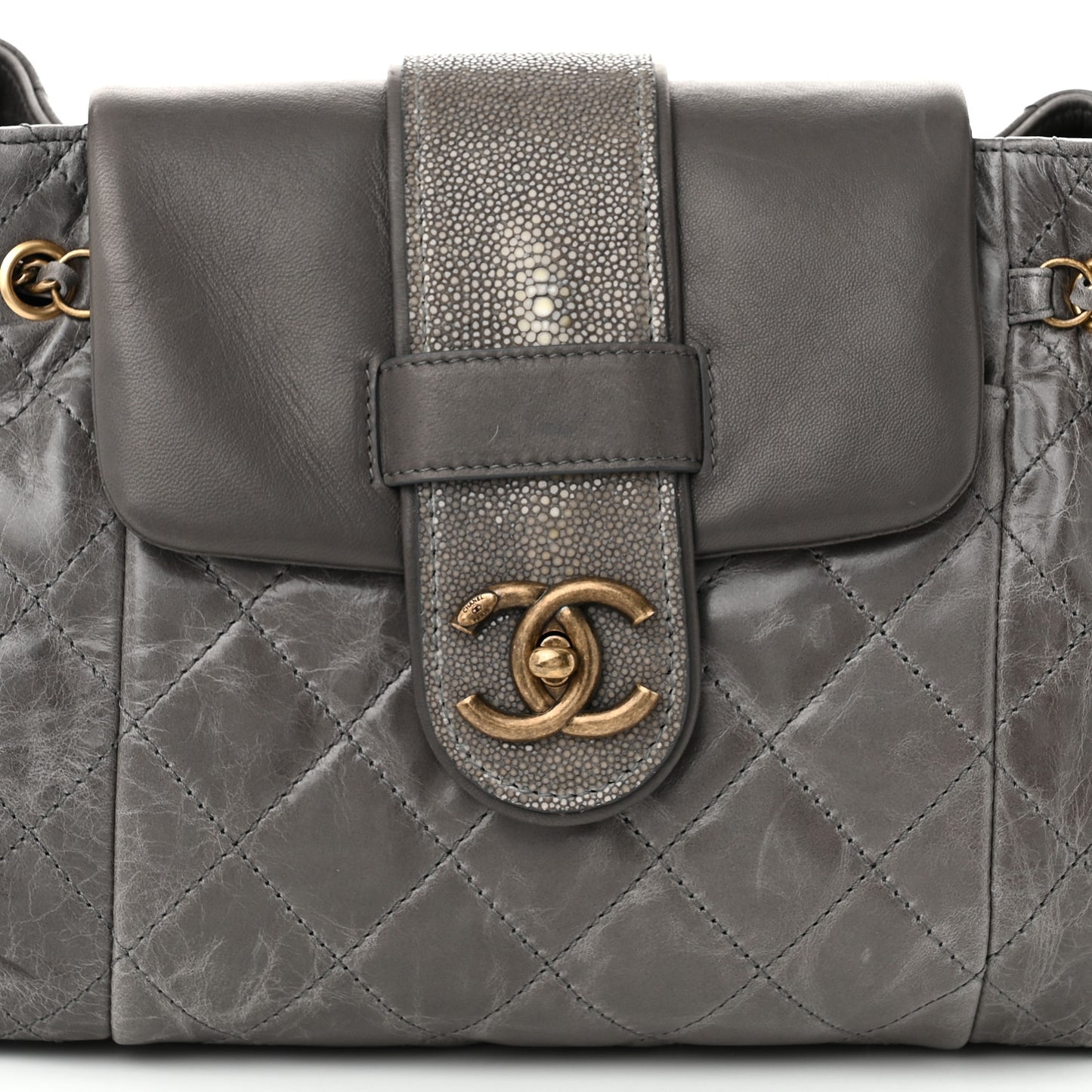 Glazed Calfskin Stingray Bindi CC Accordion Tote Grey