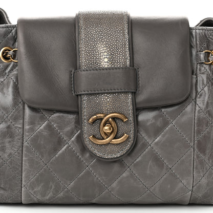 Chanel Glazed Calfskin Stingray Bindi CC Accordion Tote Grey 8 of 10