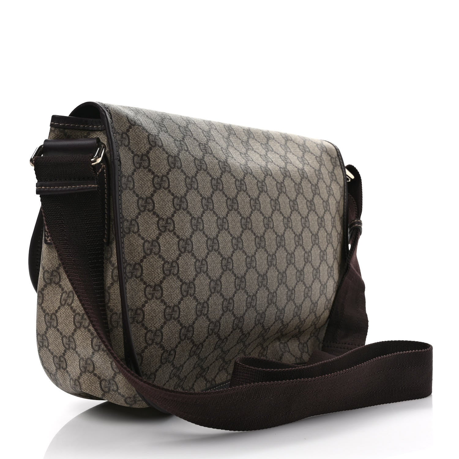 Gucci GG Plus Monogram Medium Double Buckle Flap Messenger Bag Beige Dark Brown 2 of 10