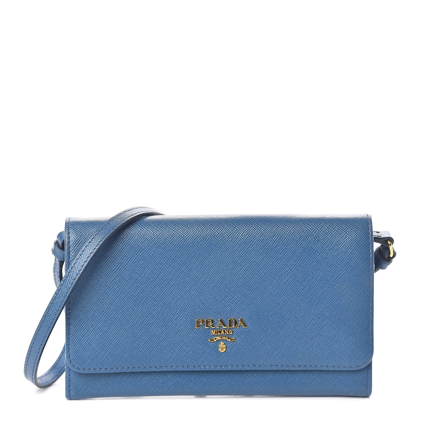 Saffiano Metal Mini Crossbody Wallet Cobalto