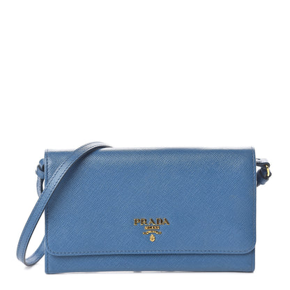 Prada Saffiano Metal Mini Crossbody Wallet Cobalto 1 of 7
