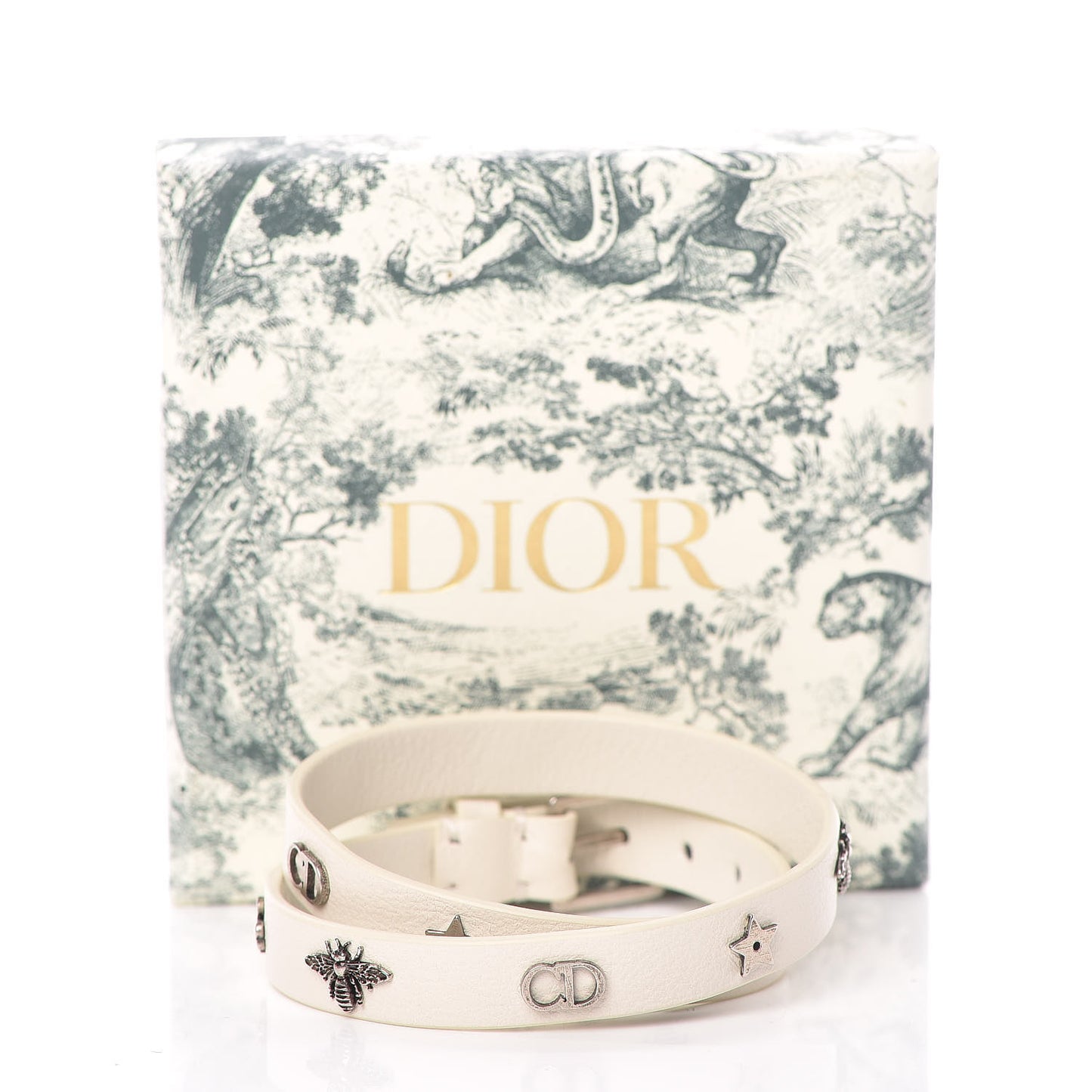 Calfskin Bee Double Bracelet White