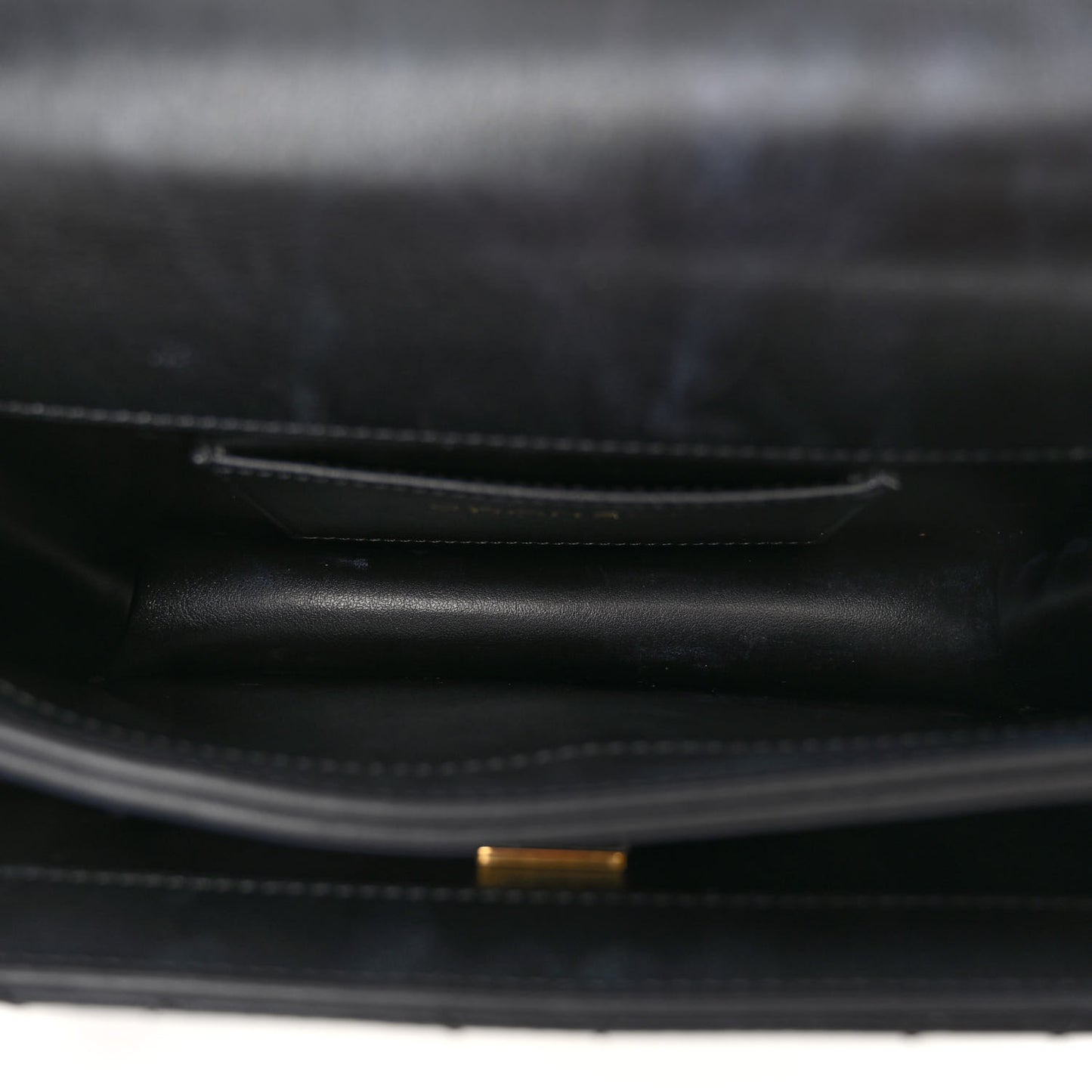 Lambskin Quilted Chain Logo Top Handle Flap Black