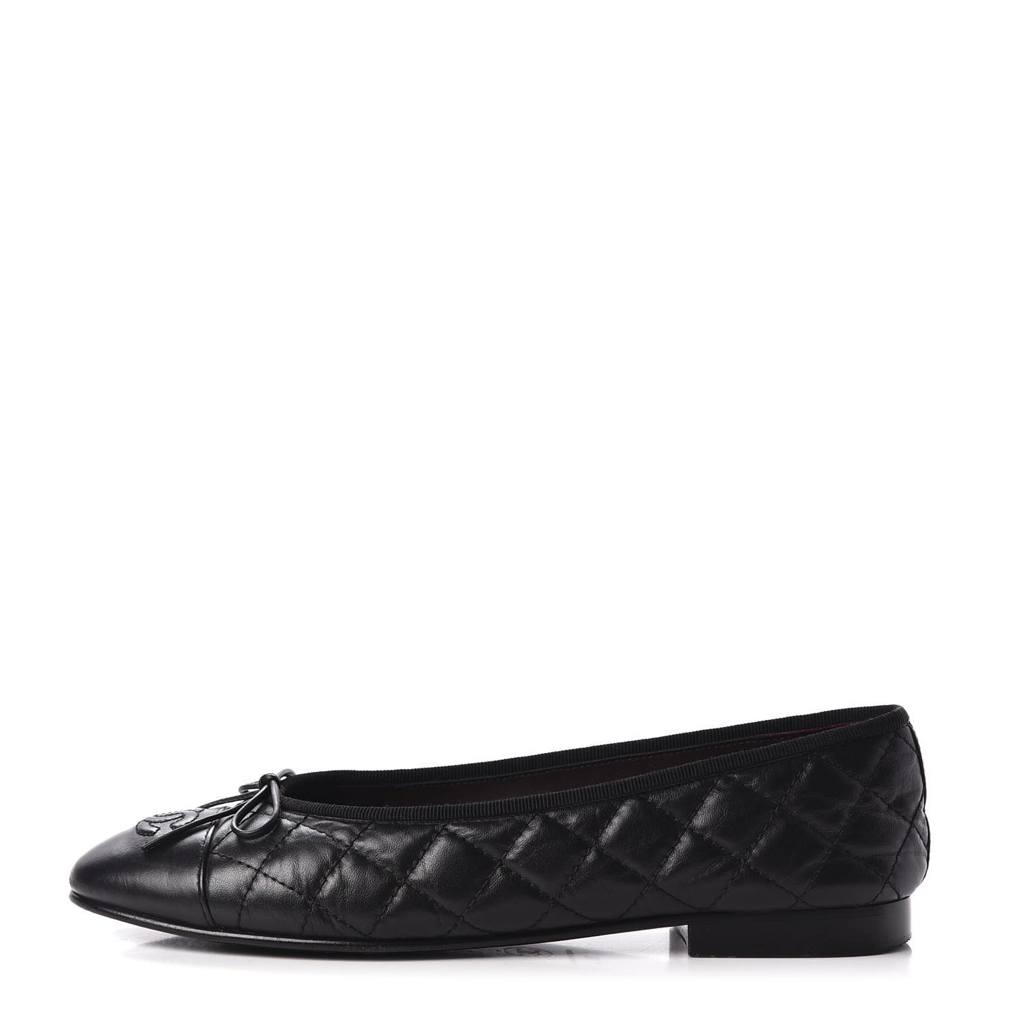 Aged Calfskin Quilted CC Cap Toe Ballerina Flats 39 Black