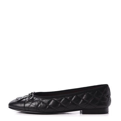 Chanel Aged Calfskin Quilted CC Cap Toe Ballerina Flats 39 Black 1 of 8