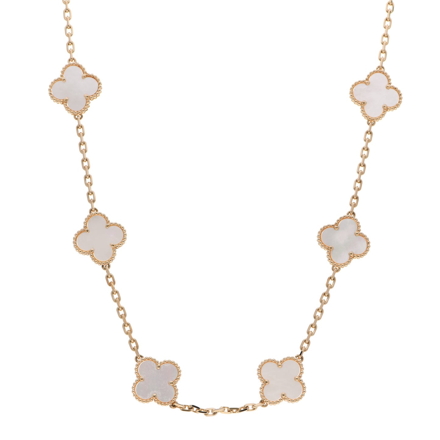 18K Yellow Gold Mother of Pearl 10 Motifs Vintage Alhambra Necklace