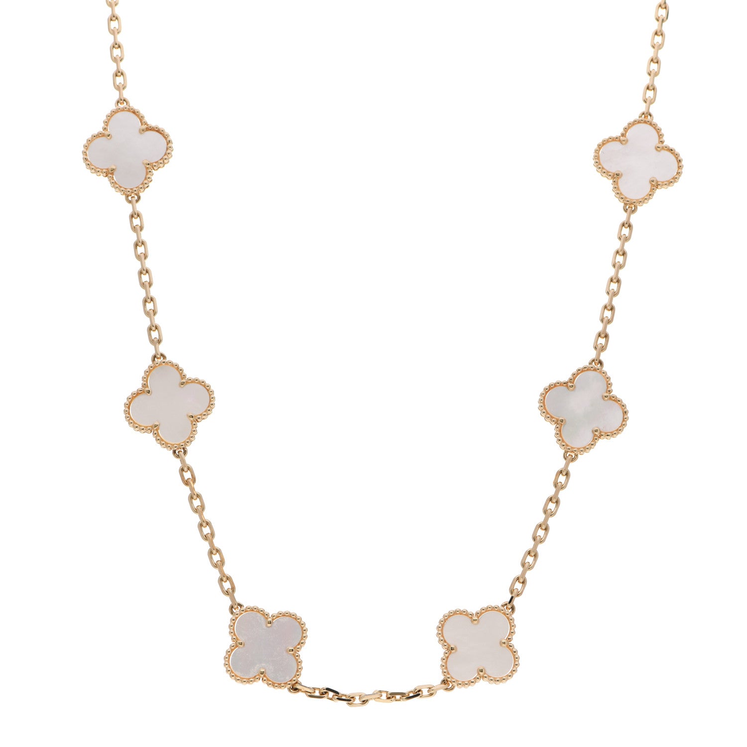 Van Cleef & Arpels 18K Yellow Gold Mother of Pearl 10 Motifs Vintage Alhambra Necklace 1 of 6
